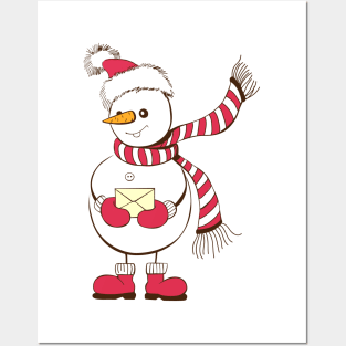 Snowman with envelope Posters and Art